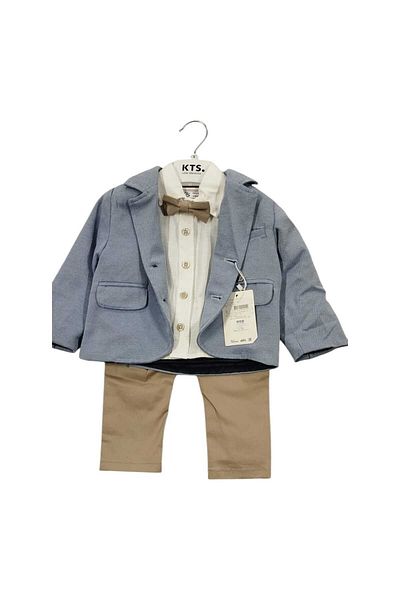 KTS Boy's Lined Jacket Bow Tie Shirt Gabardine Pants 3-Piece Set