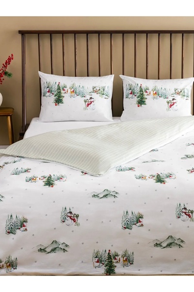 LC Waikiki LCW HOME Білий новорічний тематичний комплект постільної білизни для двомісного ліжка
