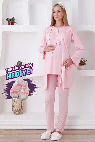 ERDENİZ TEKSTİL Set de maternitate din 3 piese cu mâneci lungi, pijama și hal...
