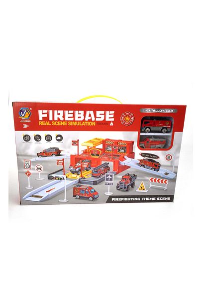 Fab N Funky مجموعة ألعاب محاكاة المشهد الحقيقي من Firebase مع سيارة سبائك بمقياس 1:64 - أحمر