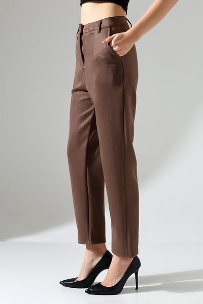 winmoda Pantaloni de damă din piele intoarsa cu talie inalta morcov / pantaloni de dama din piele intoarsa cu talie inalta