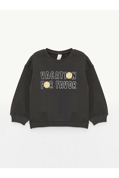 LC Waikiki Lcw Бебешки суитшърт с кръгло деколте с дълъг ръкав и щампа за момиче