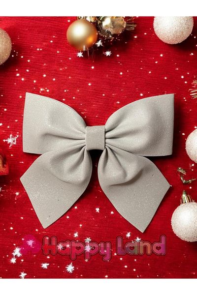 Happyland Christmas White Door Tableware Tree Ornament Silvery Eva Bow Decor Christmas Ornament White Color 20 cm