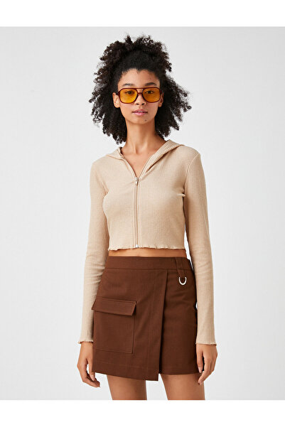 Koton Crop Cardigan Hooded Zippered