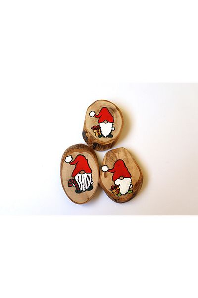 Tabiart New Year's Ornament 3-Piece Lucky Dwarf Magnet Olive Tree Hand Drawing