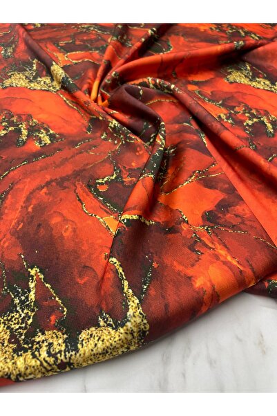 ipekkumaş Turuncu Mermer Desen Elbiselik Gömleklik Tivil Saten Kumaş Ürünümüz...