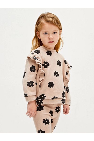 LC Waikiki Lcw Baby Beige Crew Neck Baby Girl Sweatshirt