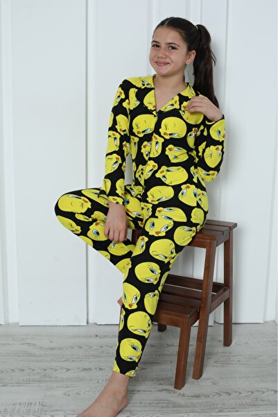 Minimoon Boydan Dügmeli Süet Kız Çocuk Pijama Takım