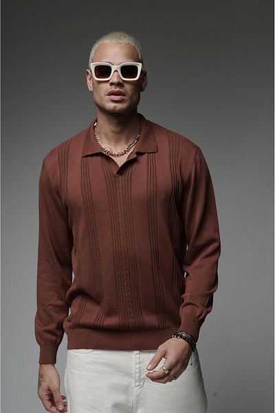 Butik TREND WE Жакардов пуловер с поло яка и голям трикотаж