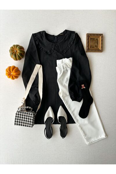 KÜÇÜĞÜM BUTİK Black Baby Collar Long Poplin Tunic