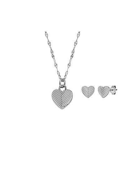 Fossil Harlow Silberfarbene Kette Und Ohrknöpfe Geschenkset Jf04669set