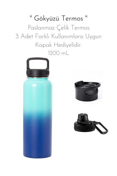 fitmart Sky - Vacuum Stainless Steel Coffee Beverage Thermos - 3 Lids Are Gifts - 1200 ml