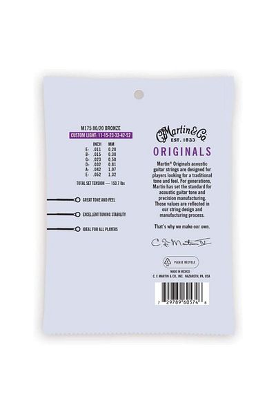 Martin Co M175 Original Bronze Acoustic Guitar String - Custom Light 11-52
