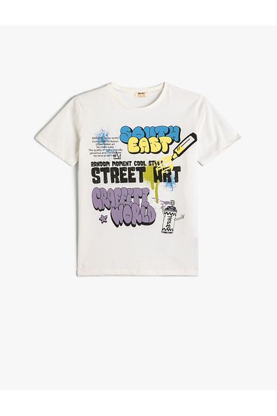 Koton Graffiti tričko s krátkym rukávom Crew Neck