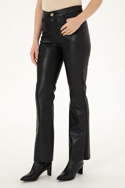 U.S. Polo Assn. Women's Black Slim Flare Fit Canvas Trousers 50290878-Vr046