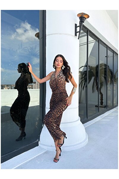 ESRAHELVACI Φόρεμα από τούλι με μοτίβο λιονταριού - λαιμόκοψη