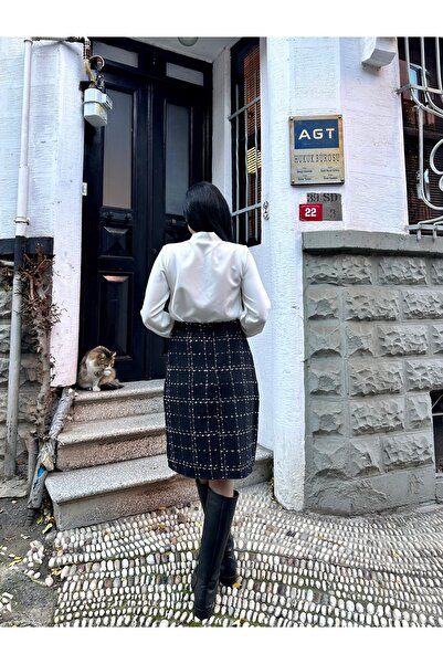KÜÇÜĞÜM BUTİK Fusta scurtă din tweed negru
