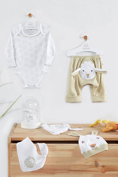 tinylamb Lamb Patterned Hospital Discharge Set Organic Cotton Unisex 11 Piece Newborn Baby Clothing Set