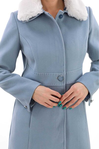 ESİN GİYİM Kadın Mavi Kaşe Kaban - Şıklığın ve Zarafetin Buluştuğu Nokta