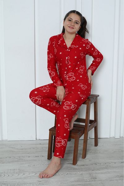 Minimoon Buttoned Suede Girl's Pajama Set