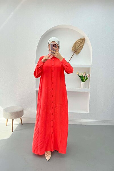 Pardesü Dünyası Düğmeli Desenli Elbise Narçiçeği