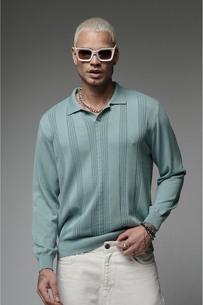 Butik TREND WE Жакардов пуловер с поло яка и голям трикотаж