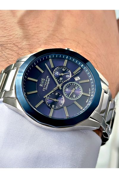Romanson Function Silver Navy Color Steel Band Steel Case Men's Wristwatch 1352.09