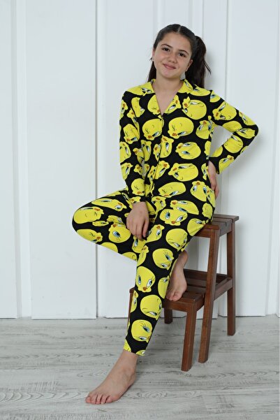 Minimoon Boydan Dügmeli Süet Kız Çocuk Pijama Takım