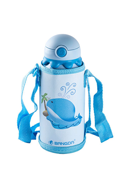 Tantitoni MAVİ PASLANMAZ ÇELİK YUNUS DESENLİ ÇANTALI ÇOCUK TERMOSU 600ML