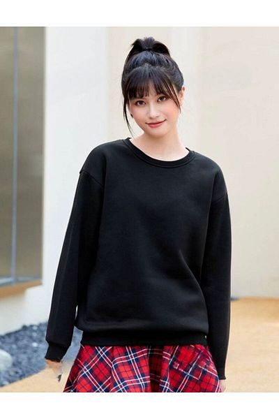 trendgar Duz Black Crew Neck Unisex Sweatshirt