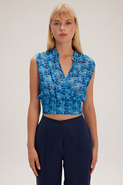 adL Arkası Gipeli Kruvaze Desenli Bluz