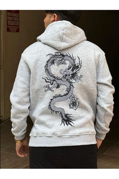 Duples 3 Yarn Unisex Digital Dragon Printed Sweatshirt 100% Cotton
