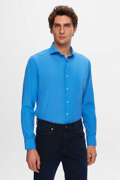 D'S Damat Ds Damat Slim Fit синя/светло синя риза от 2 части с италианска яка за лесно гладене