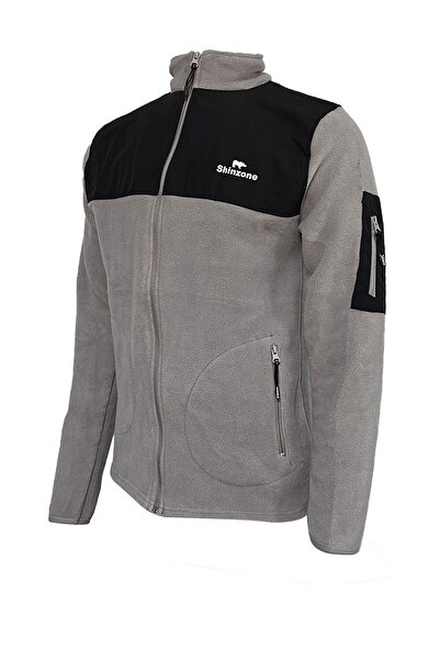 Shinzone Erkek Regular Fit Fermuarlı Cepli Battal Büyük Beden Polar Gri Sweatshirt