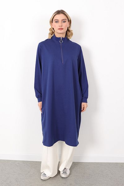 Linvey Stand Collar Zippered Two Thread Hijab Clothing Comfortable Fit Tunic