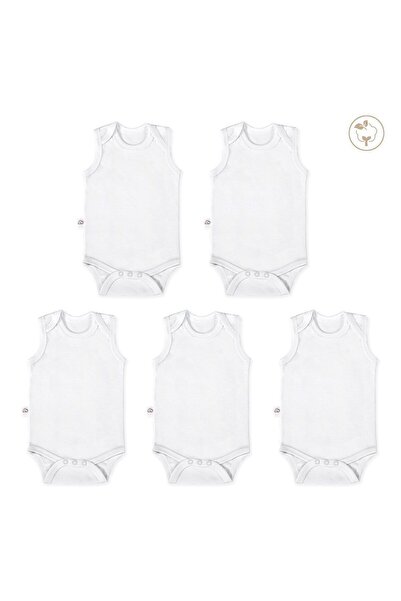 tinylamb White Color Baby Bodysuit Sleeveless Set of 5 - Baby Undershirt 100% Cotton