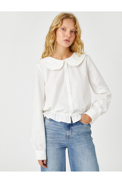 Koton Cămașă cu guler bebeluș din bumbac cu mânecă lungă cu volan