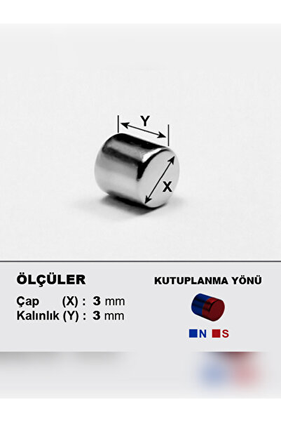 NeoHobi [10 Adet] Neodyum Mıknatıs Çap: 3mm Kalınlık: 3mm [D3x3] NdFeB Güçlü Mıknatıs – Yuvarlak [NM102]