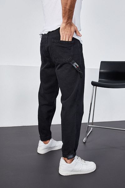 LTC Jeans Ανδρικό μαύρο φαρδύ παντελόνι με άνετη εφαρμογή με ελαστικό πόδι και velcro