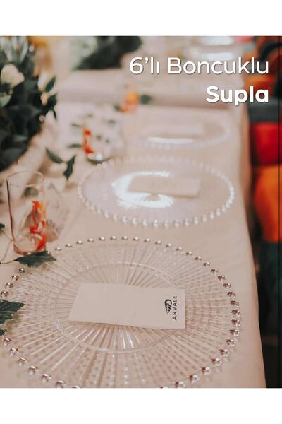 ARVALE Boncuklu Supla Sunum Servis Organizasyon Düğün Tabağı Malzemesi Plastik | 6 Adet