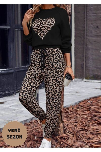 Viyamo New Season Women's Leopard Print Long Sleeve Double Suit