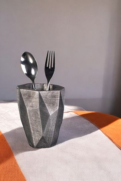 Evene Decorative Silver Antique Colored Countertop Cylinder Spoon Holder - Model 19