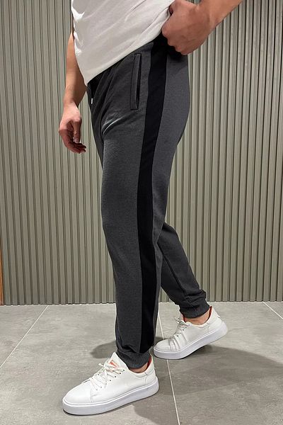 MİSHAR İTALİA Σκούρο γκρι παντελόνι Jogger με ραβδώσεις