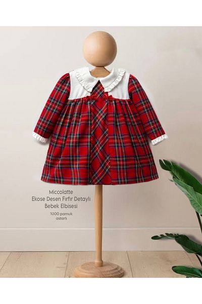 miccolatte for you tiny heart Plaid Pattern Baby New Year and Design Casual Baby Dress with Neckline and Ruffle Sleeves