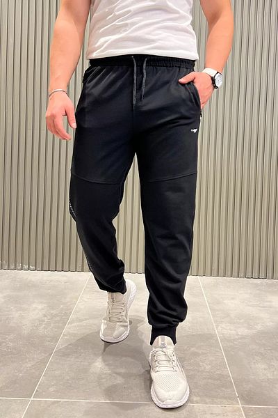 MİSHAR İTALİA Μαύρο ανδρικό παντελόνι Jogger με ραβδώσεις