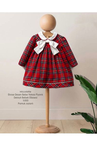 miccolatte for you tiny heart Plaid Pattern Baby Collar Bow Detail New Year and Design Casual Baby Dress