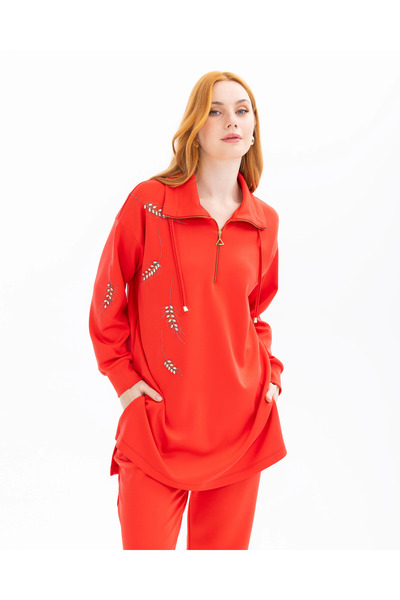 SEÇİLSTORE Taş Detaylı Örme Kumaş Sweatshirt