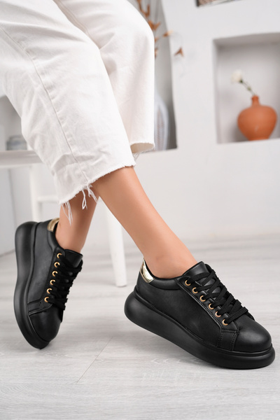 Nexs Pantofi de damă, negru, auriu, cu talpă înaltă, în stil Mcqueen