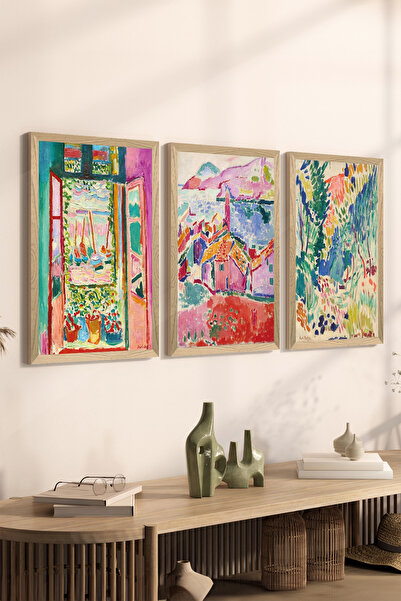 Artavessa 3 Parça Ahşap Çerçeve Görünümlü Mdf Tablo Seti - ERSYCRVSZ3SET14