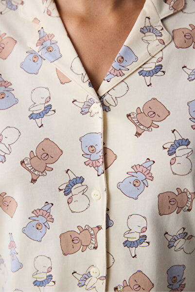 Penti Bearlerina Ecru Shirt Pants Pajama Set